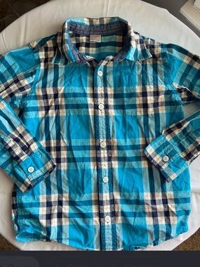 Gymboree Boys Plaid Button Front Shirt 5T Blue Yellow White Cotton